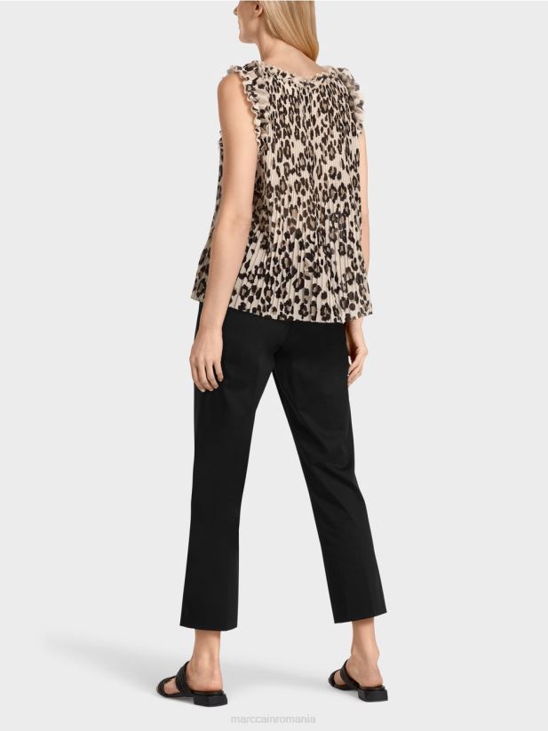 top plisat cu imprimeu leopard Marc Cain negru îmbrăcăminte 4826HH1407