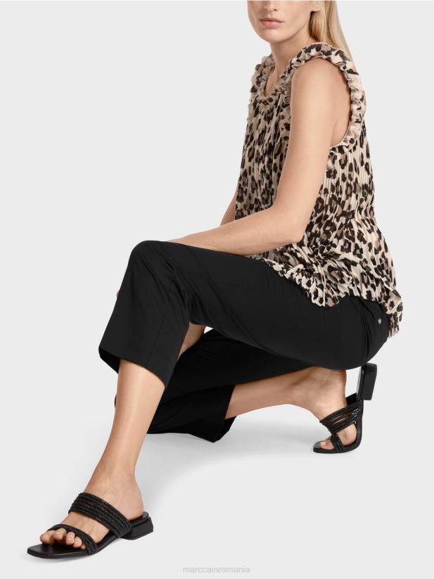 top plisat cu imprimeu leopard Marc Cain negru îmbrăcăminte 4826HH1407