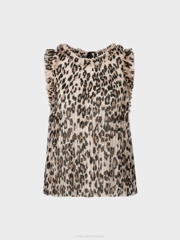 top plisat cu imprimeu leopard Marc Cain negru îmbrăcăminte 4826HH1407