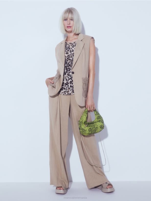 top plisat cu imprimeu leopard Marc Cain negru îmbrăcăminte 4826HH1407