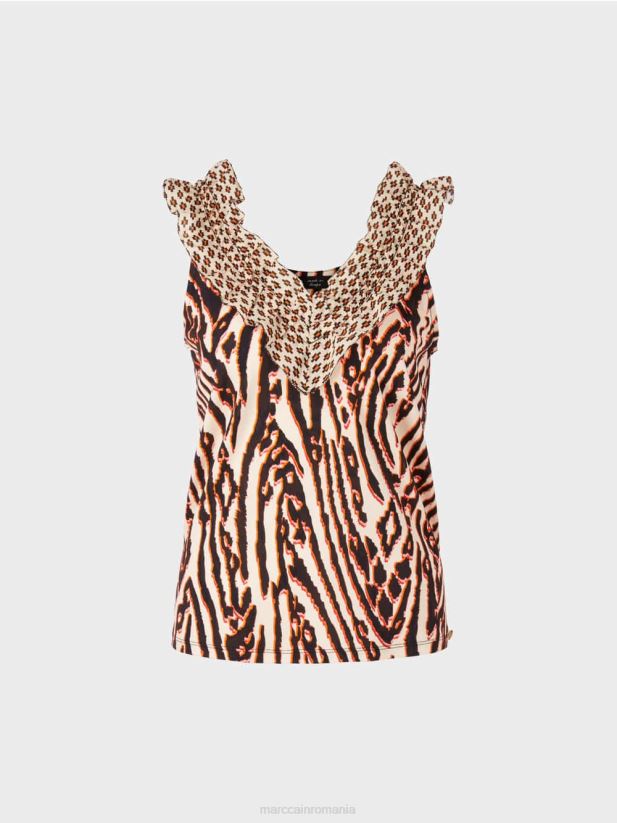 top scurt cu modele mixte Marc Cain rosu intens îmbrăcăminte 4826HH1367