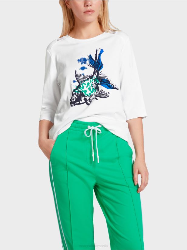 tricou aerisit cu inserție din plasă Marc Cain alb îmbrăcăminte 4826HH1361