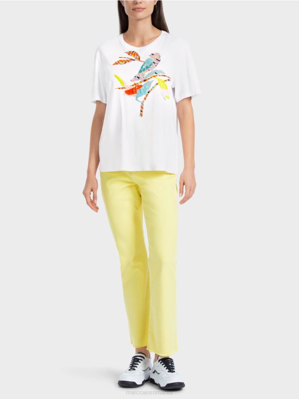 tricou cu aplicație de pasăre colorată Marc Cain alb îmbrăcăminte 4826HH1315