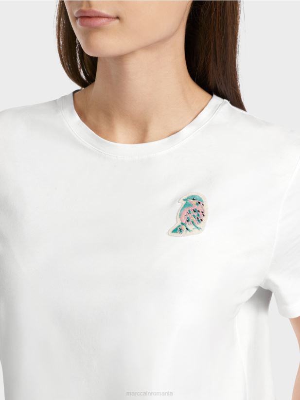 tricou cu aplicare pasăre Marc Cain alb îmbrăcăminte 4826HH1317