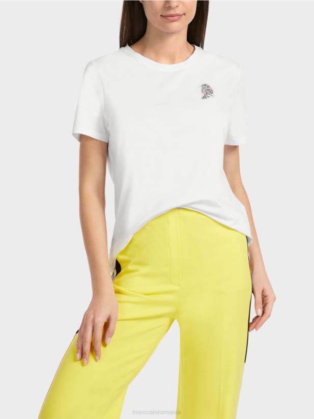 tricou cu aplicare pasăre Marc Cain alb îmbrăcăminte 4826HH1317