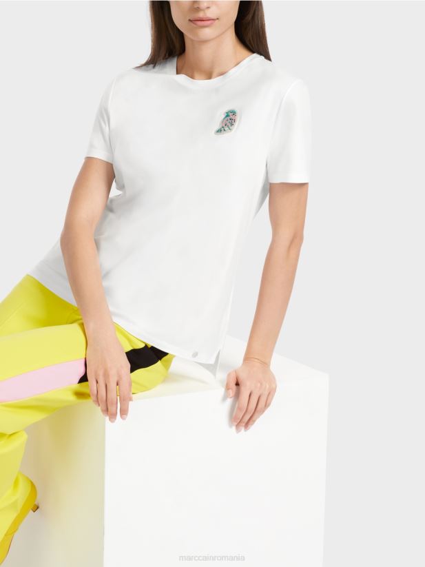 tricou cu aplicare pasăre Marc Cain alb îmbrăcăminte 4826HH1317