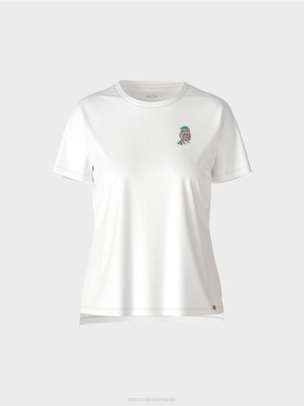 tricou cu aplicare pasăre Marc Cain alb îmbrăcăminte 4826HH1317