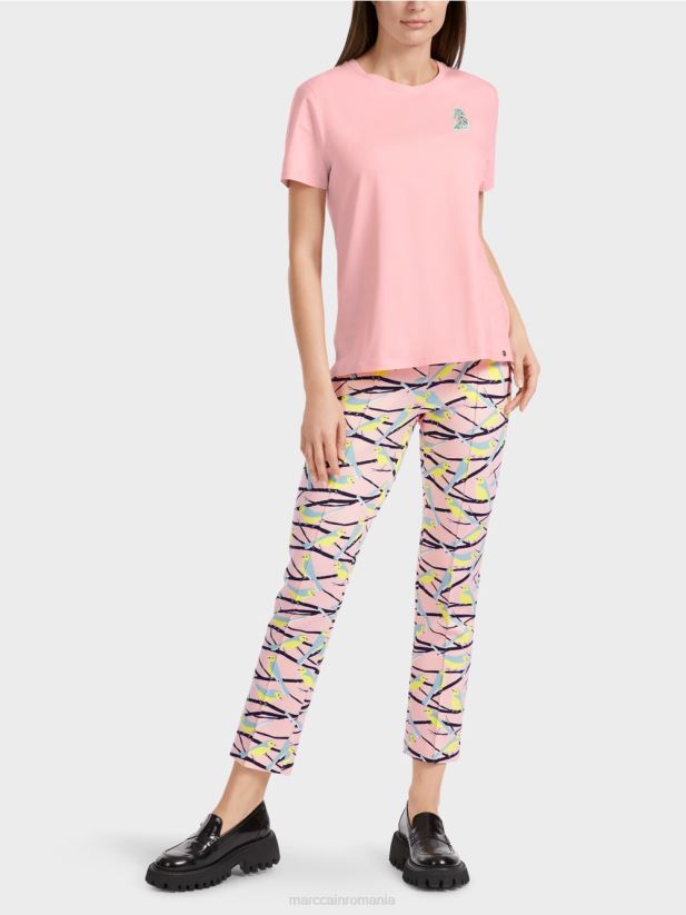 tricou cu aplicare pasăre Marc Cain roz pudra moale îmbrăcăminte 4826HH1326