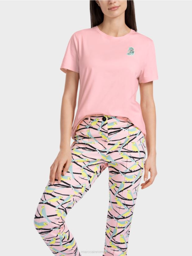 tricou cu aplicare pasăre Marc Cain roz pudra moale îmbrăcăminte 4826HH1326