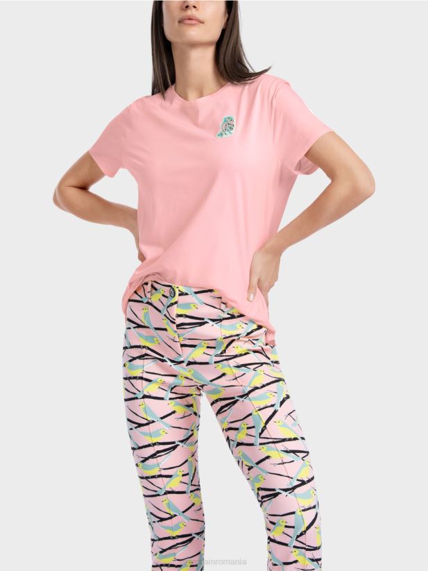 tricou cu aplicare pasăre Marc Cain roz pudra moale îmbrăcăminte 4826HH1326