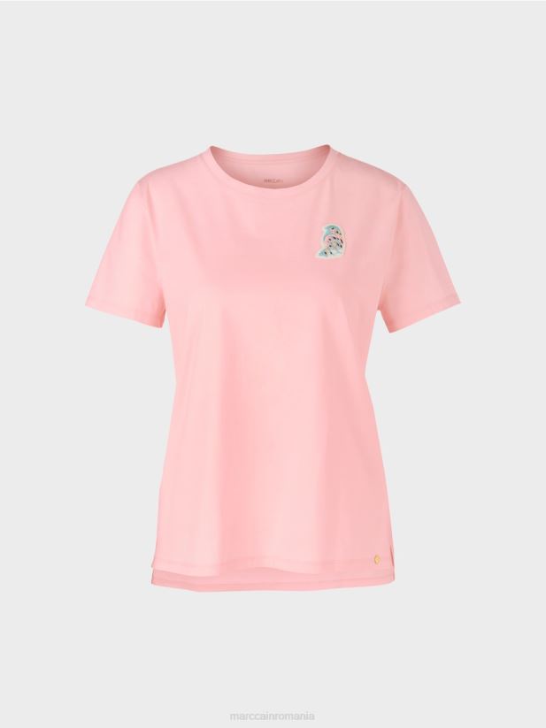 tricou cu aplicare pasăre Marc Cain roz pudra moale îmbrăcăminte 4826HH1326