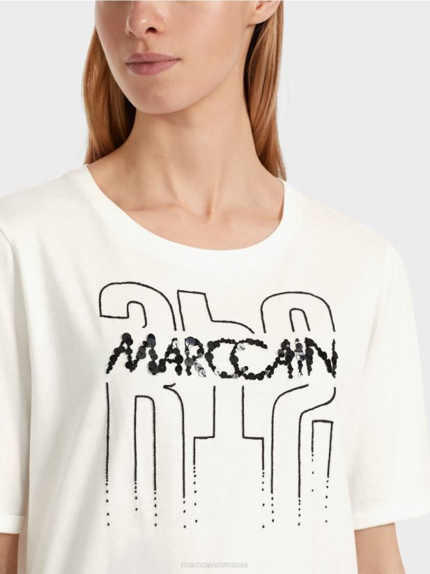 tricou cu aplicatie Marc Cain aproape alb îmbrăcăminte 4826HH1265