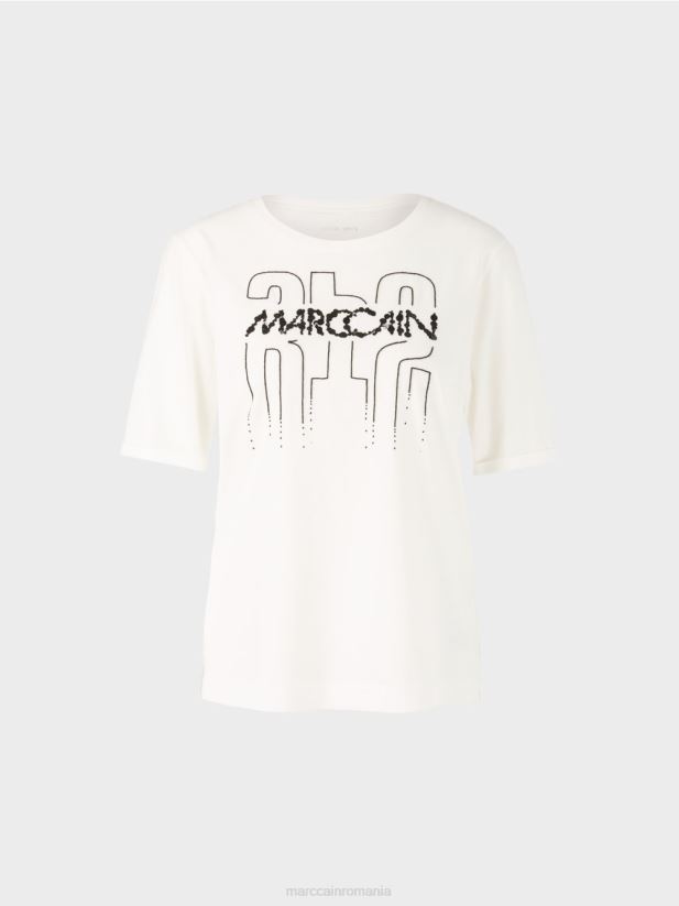 tricou cu aplicatie Marc Cain aproape alb îmbrăcăminte 4826HH1265