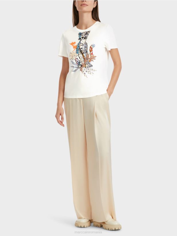 tricou cu aplicatie tigru Marc Cain aproape alb îmbrăcăminte 4826HH1287