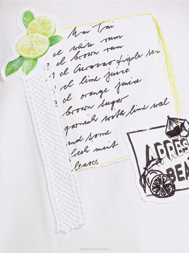 tricou cu aplicatii si imprimeu Marc Cain alb îmbrăcăminte 4826HH1383