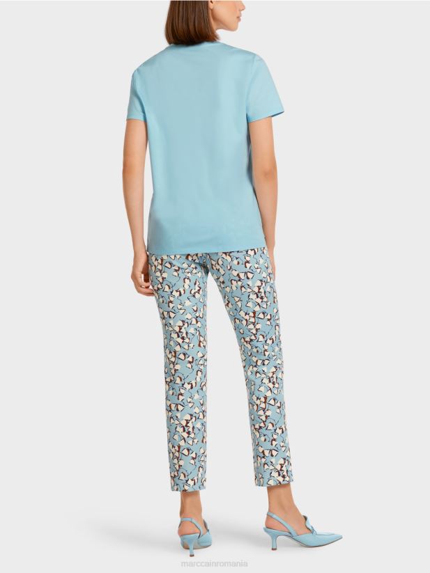 tricou cu buzunar impodobit la piept Marc Cain albastru atmosferic îmbrăcăminte 4826HH1450