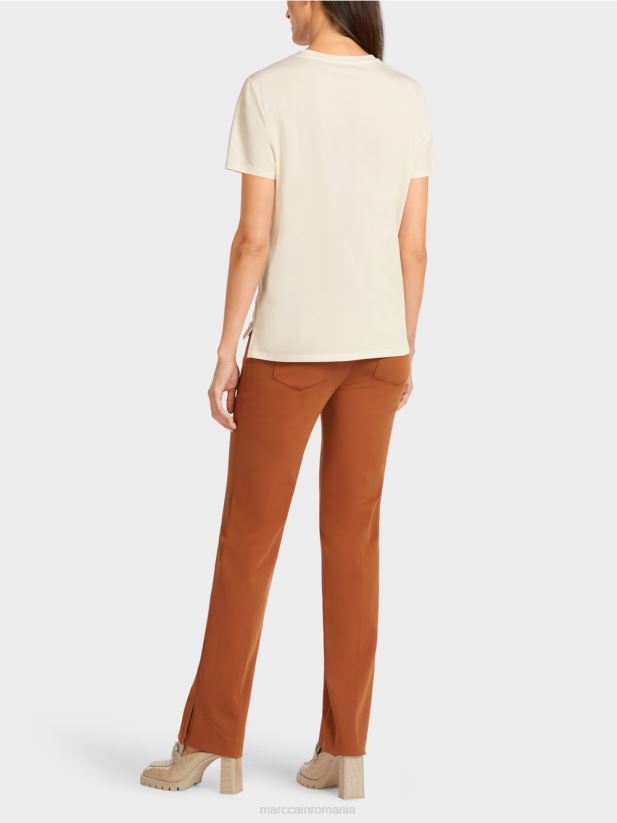 tricou cu buzunar impodobit la piept Marc Cain cremă pudră îmbrăcăminte 4826HH1455