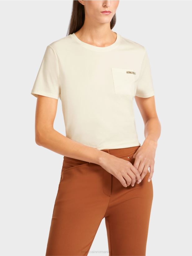 tricou cu buzunar impodobit la piept Marc Cain cremă pudră îmbrăcăminte 4826HH1455