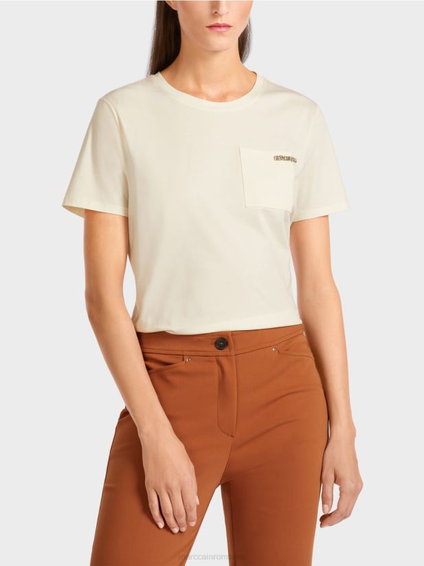 tricou cu buzunar impodobit la piept Marc Cain cremă pudră îmbrăcăminte 4826HH1455