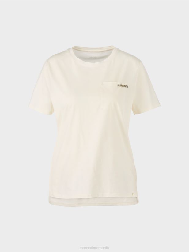 tricou cu buzunar impodobit la piept Marc Cain cremă pudră îmbrăcăminte 4826HH1455