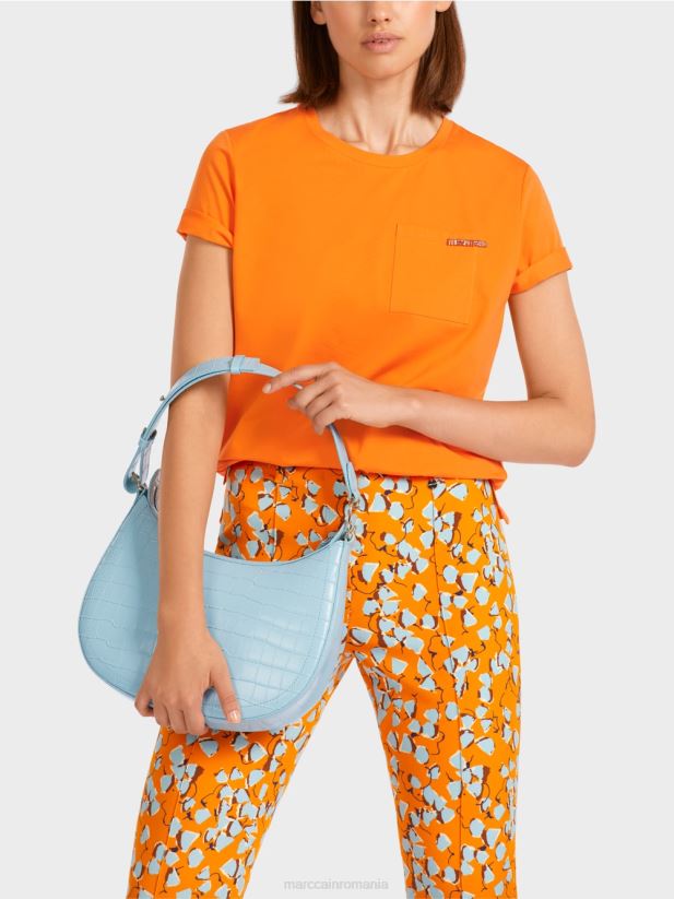 tricou cu buzunar impodobit la piept Marc Cain portocaliu limpede îmbrăcăminte 4826HH1457