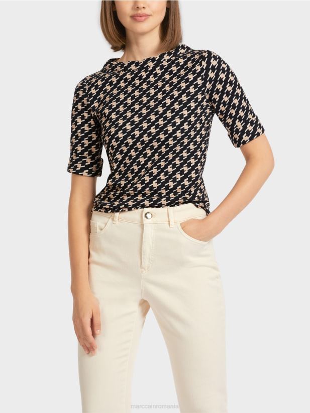 tricou cu carouri de cioban Marc Cain negru îmbrăcăminte 4826HH1444