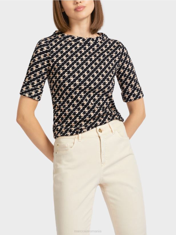 tricou cu carouri de cioban Marc Cain negru îmbrăcăminte 4826HH1444