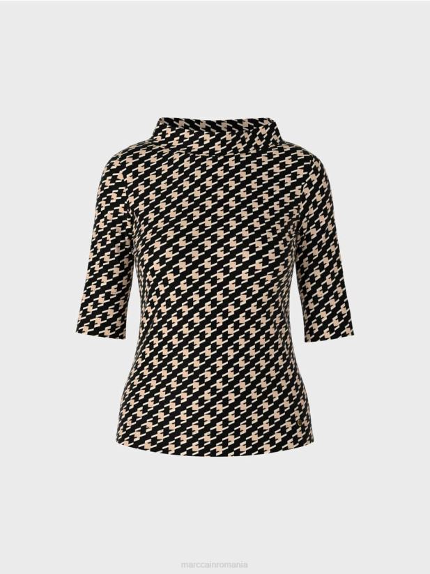 tricou cu carouri de cioban Marc Cain negru îmbrăcăminte 4826HH1444