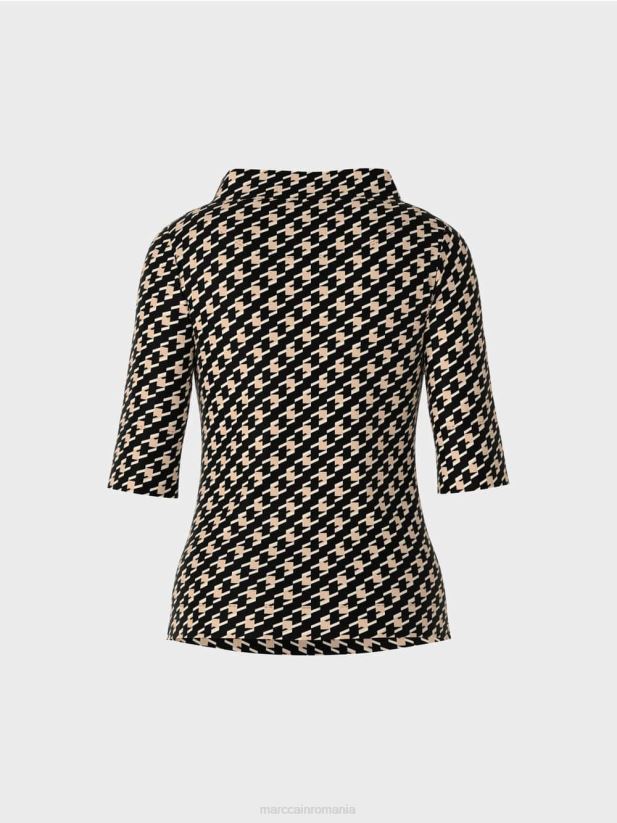 tricou cu carouri de cioban Marc Cain negru îmbrăcăminte 4826HH1444