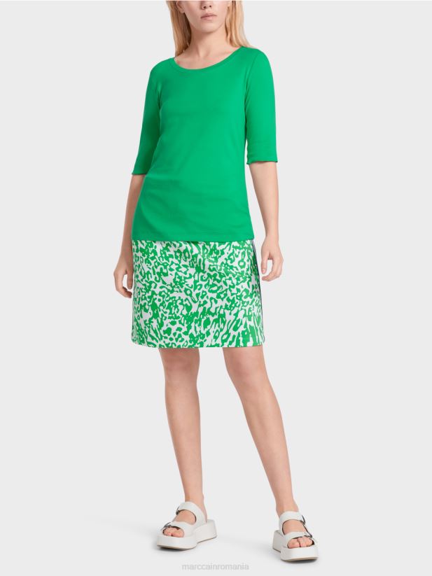 tricou cu decolteu feminin Marc Cain frunză strălucitoare de busuioc îmbrăcăminte 4826HH1364