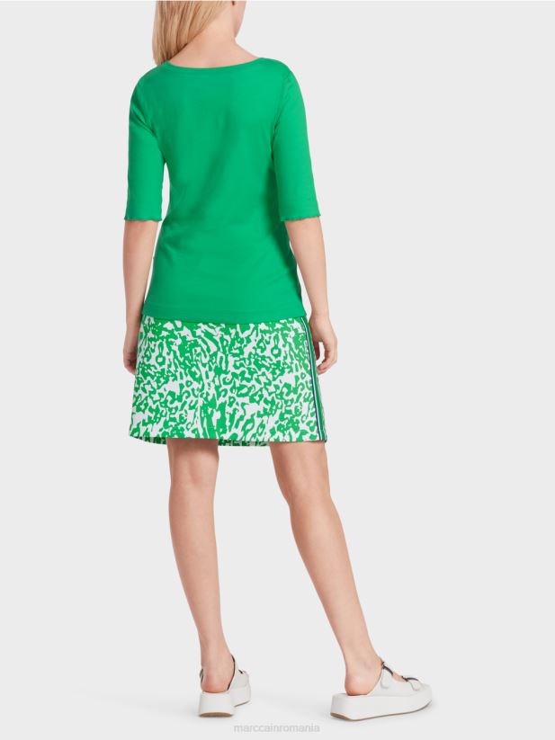 tricou cu decolteu feminin Marc Cain frunză strălucitoare de busuioc îmbrăcăminte 4826HH1364