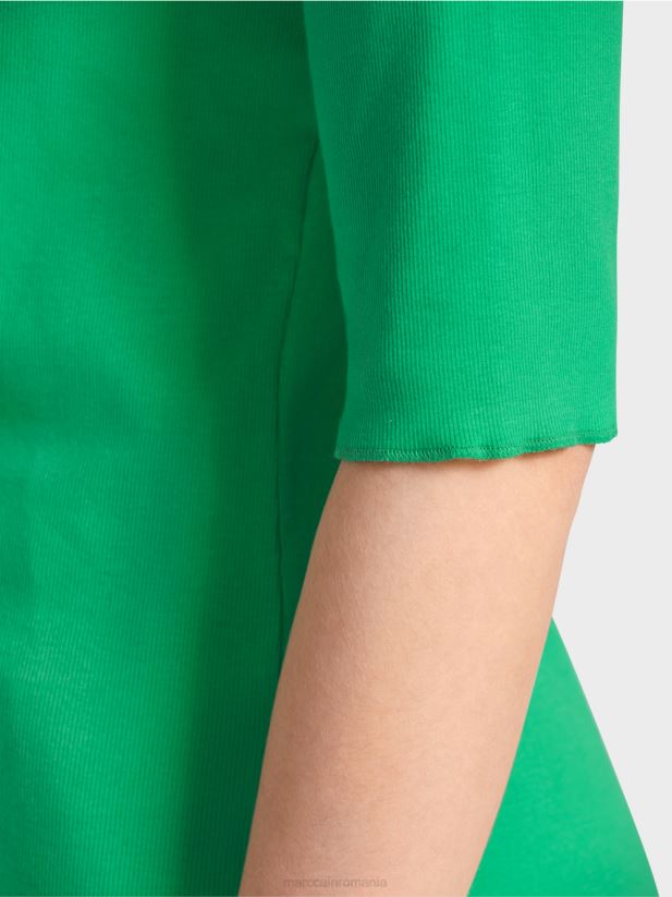 tricou cu decolteu feminin Marc Cain frunză strălucitoare de busuioc îmbrăcăminte 4826HH1364