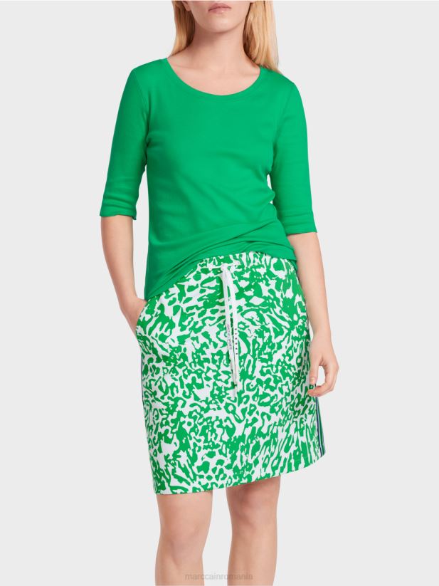 tricou cu decolteu feminin Marc Cain frunză strălucitoare de busuioc îmbrăcăminte 4826HH1364