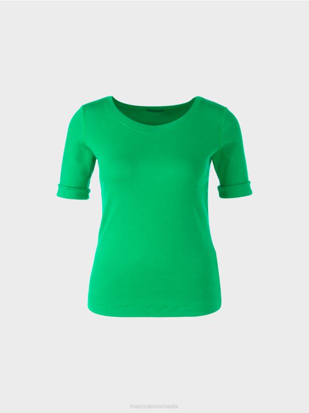 tricou cu decolteu feminin Marc Cain frunză strălucitoare de busuioc îmbrăcăminte 4826HH1364
