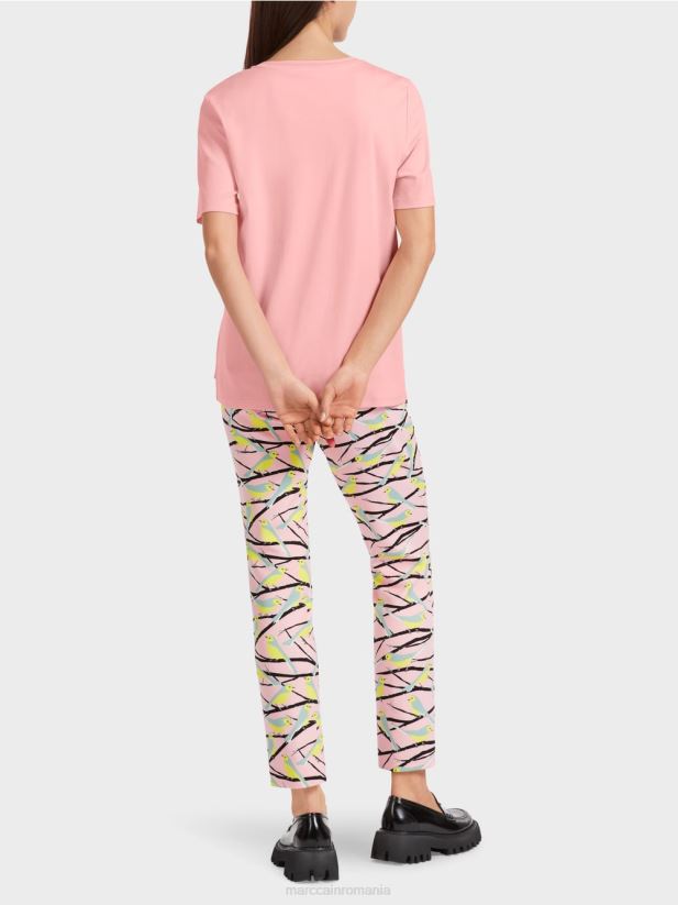 tricou cu decolteu larg Marc Cain roz pudra moale îmbrăcăminte 4826HH1322