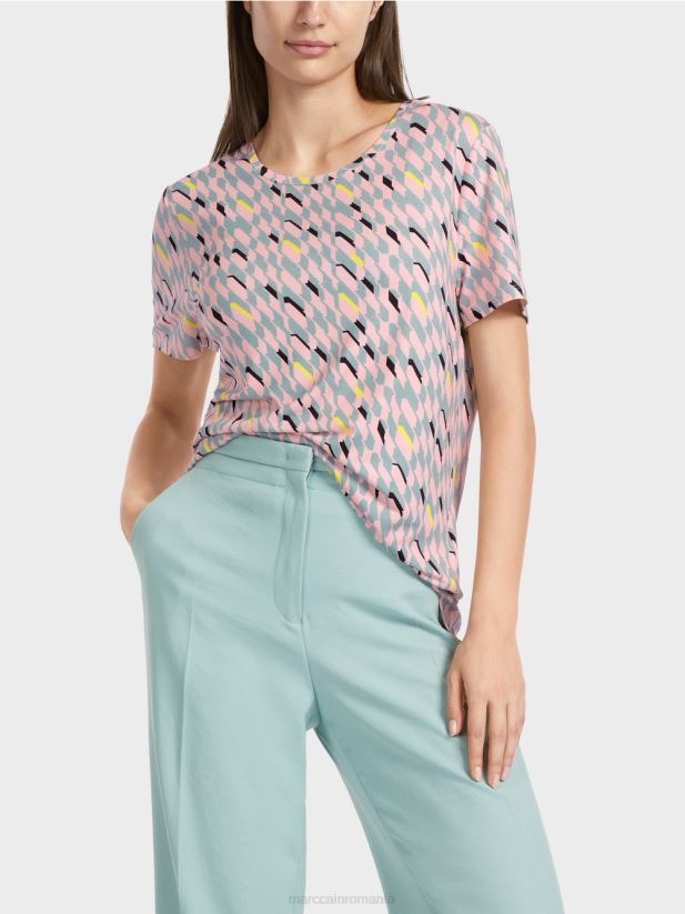 tricou cu design grafic Marc Cain albastru închis la cer îmbrăcăminte 4826HH1314