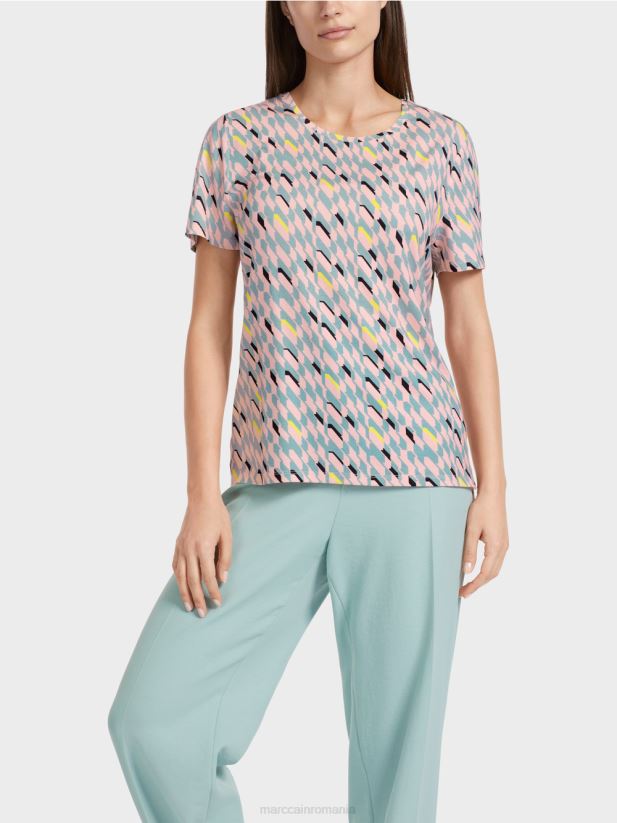 tricou cu design grafic Marc Cain albastru închis la cer îmbrăcăminte 4826HH1314