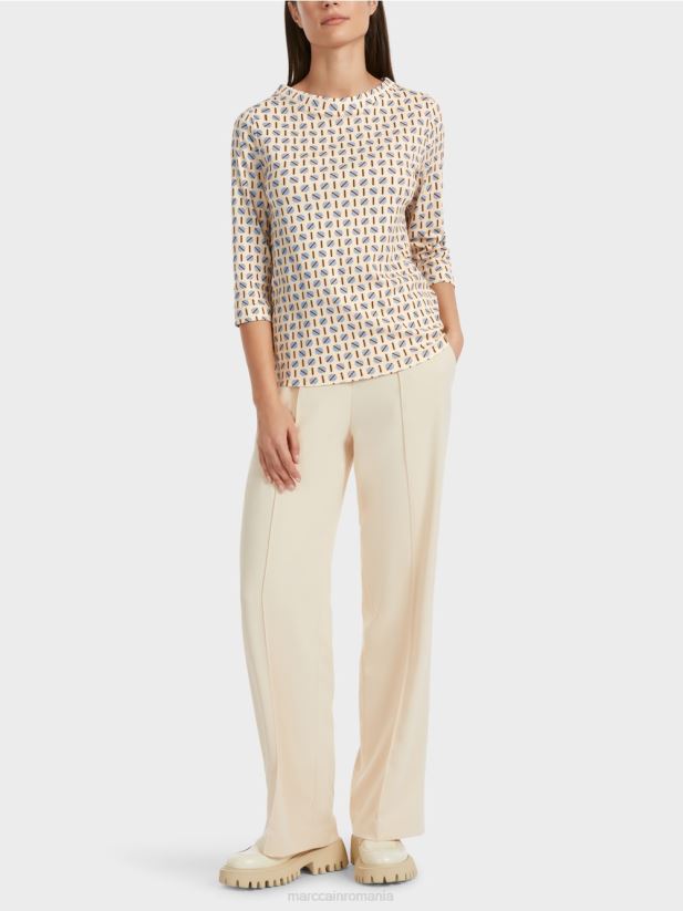 tricou cu design grafic Marc Cain crema inchisa îmbrăcăminte 4826HH1280