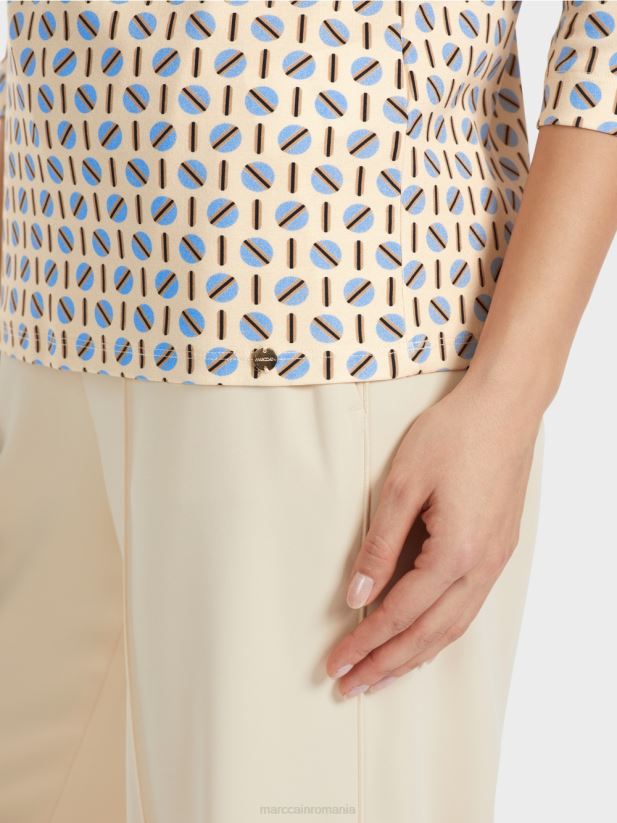 tricou cu design grafic Marc Cain crema inchisa îmbrăcăminte 4826HH1280