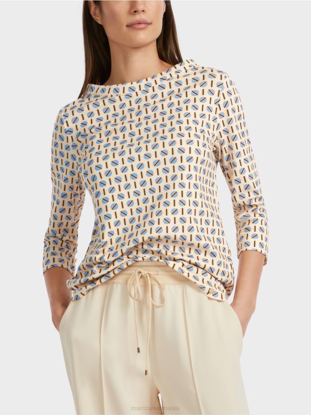 tricou cu design grafic Marc Cain crema inchisa îmbrăcăminte 4826HH1280