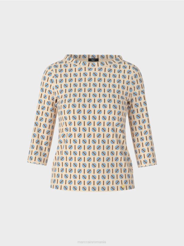 tricou cu design grafic Marc Cain crema inchisa îmbrăcăminte 4826HH1280