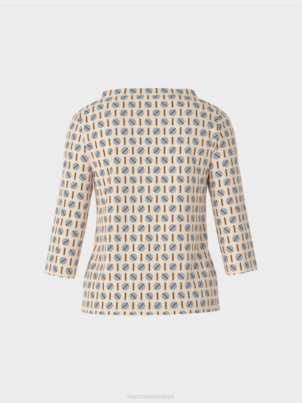 tricou cu design grafic Marc Cain crema inchisa îmbrăcăminte 4826HH1280