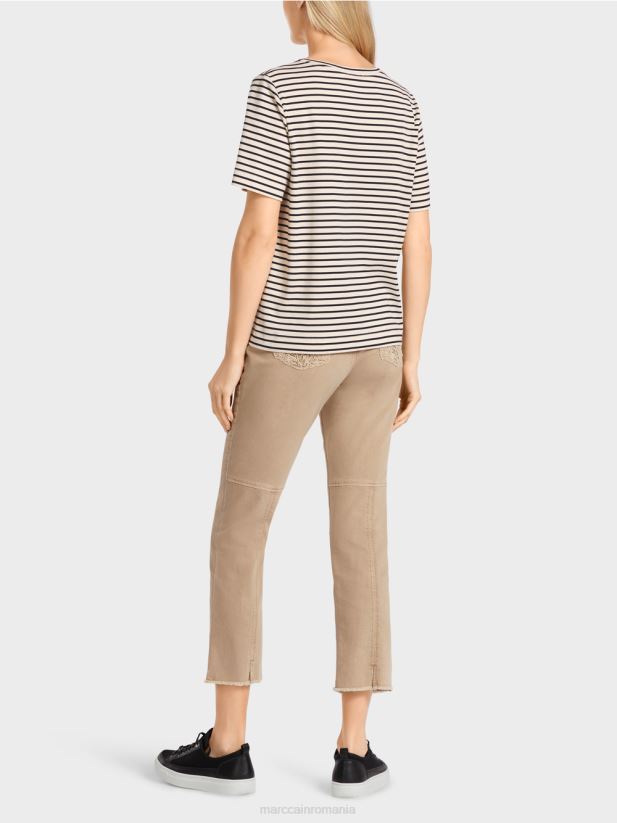 tricou cu dungi cu aplicatie Marc Cain acaju îmbrăcăminte 4826HH1393