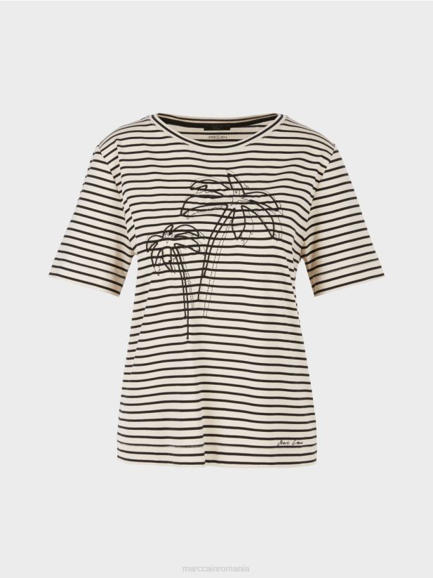 tricou cu dungi cu aplicatie Marc Cain acaju îmbrăcăminte 4826HH1393