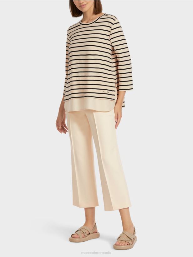 tricou cu dungi maritime Marc Cain cremă îmbrăcăminte 4826HH1447