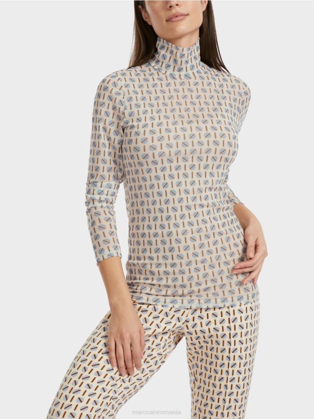 tricou cu gât rulat care îmbrățișează silueta Marc Cain crema inchisa îmbrăcăminte 4826HH1278