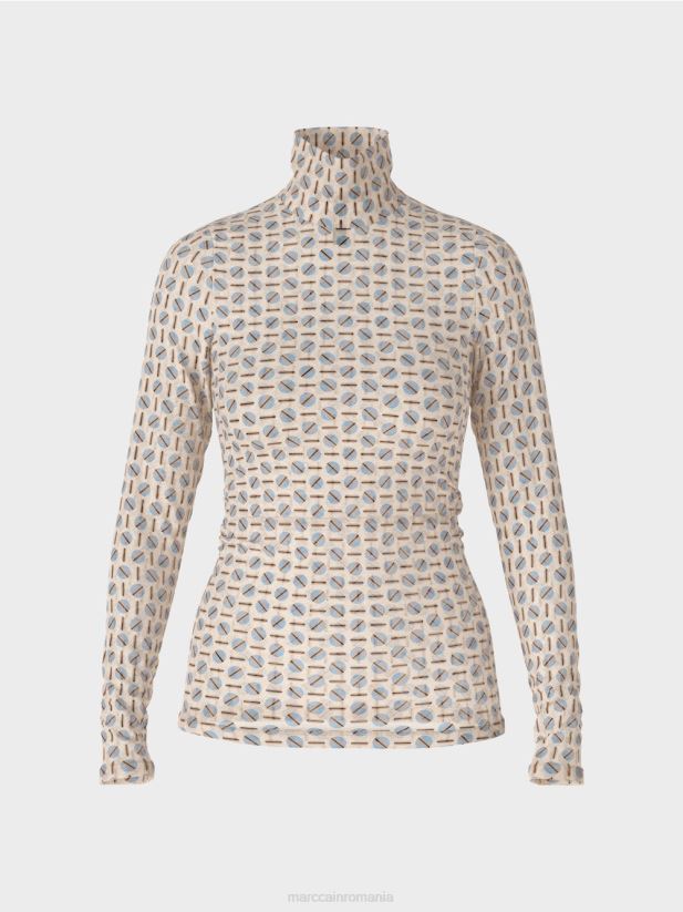 tricou cu gât rulat care îmbrățișează silueta Marc Cain crema inchisa îmbrăcăminte 4826HH1278