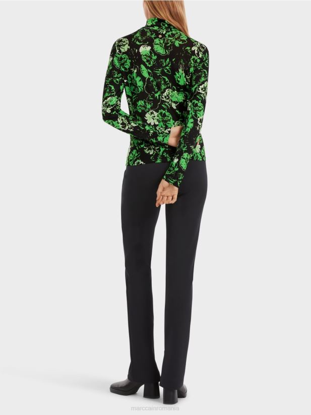 tricou cu gât rulat cu design floral Marc Cain verde măr închis îmbrăcăminte 4826HH1252