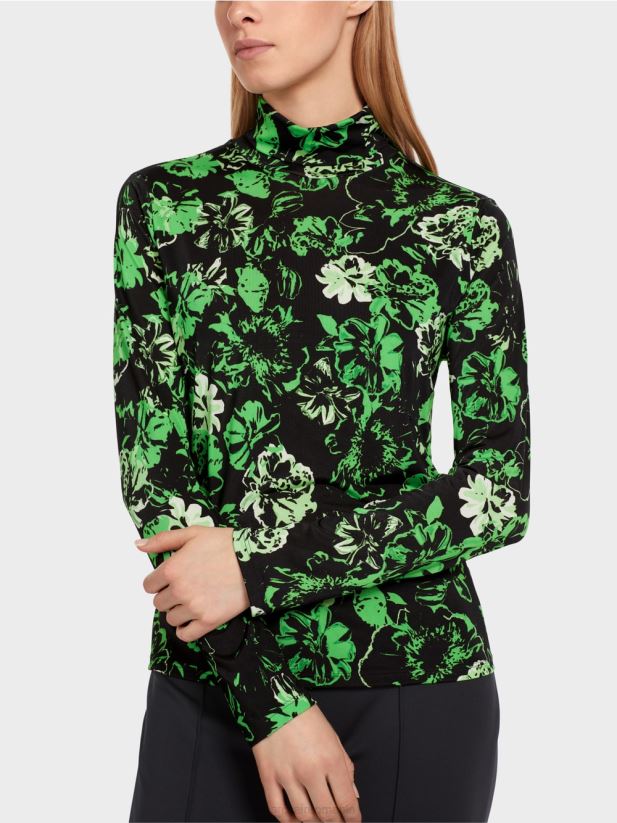 tricou cu gât rulat cu design floral Marc Cain verde măr închis îmbrăcăminte 4826HH1252