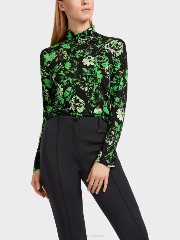 tricou cu gât rulat cu design floral Marc Cain verde măr închis îmbrăcăminte 4826HH1252